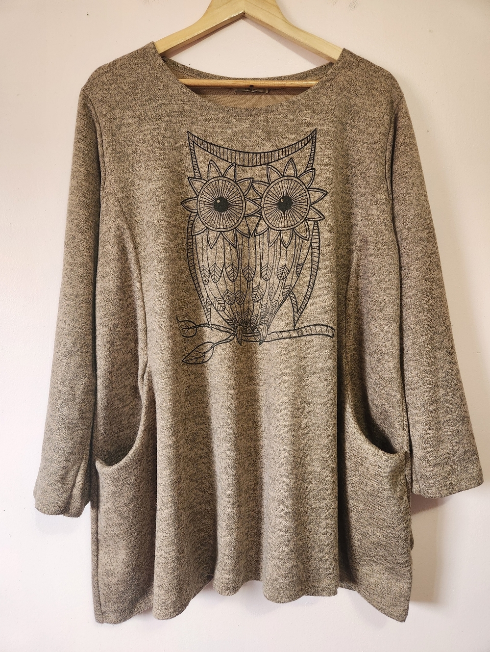 Beyond Capri Made in Italy Owl Graphic Tunic Top Pockets OS EUC Boho Oversized